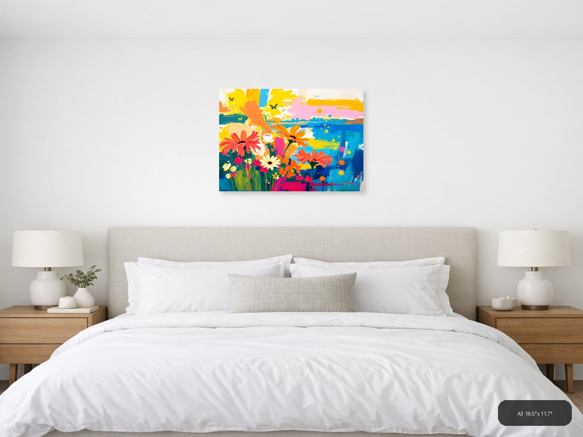 Vibrant Flower Garden Abstract Landscape Wall Art — A3 / Bedroom