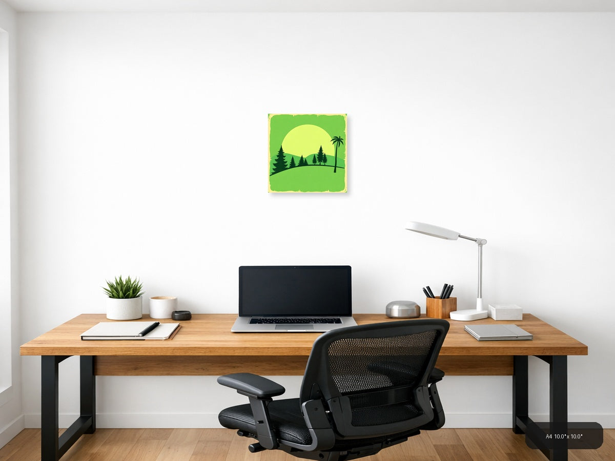 Vintage Tropical Forest Landscape with Palm Tree Wall Art — A4 / Office
