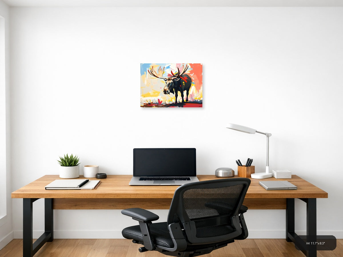 Abstract Moose with Antlers - Modern Colorful Wall Art — A4 / Office