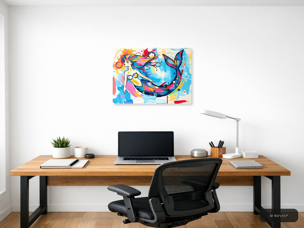 Colorful Mermaid Abstract Splash Modern Wall Art — A3 / Office