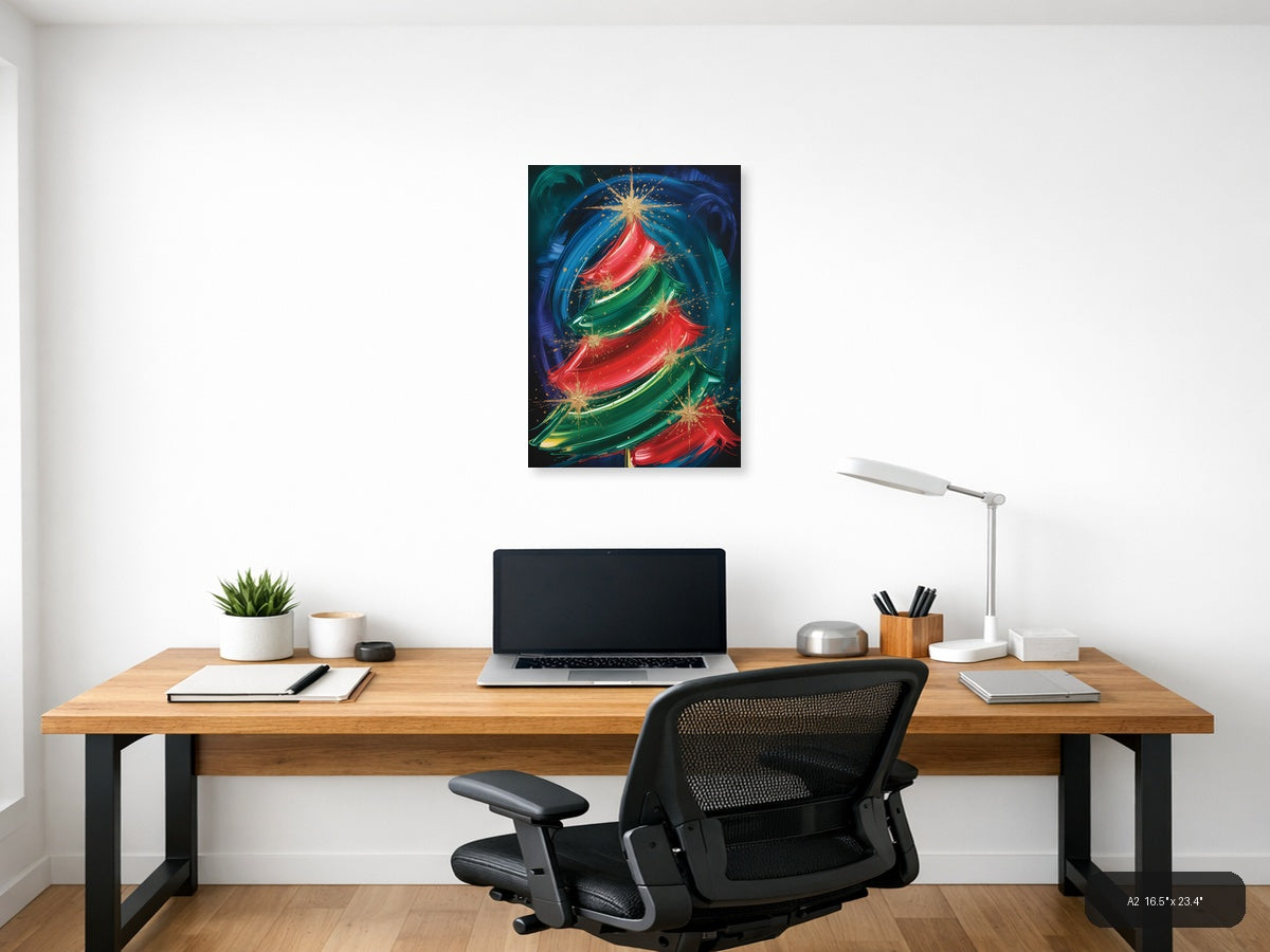 Abstract Christmas Tree Gold Sparkle Wall Art — A2 / Office