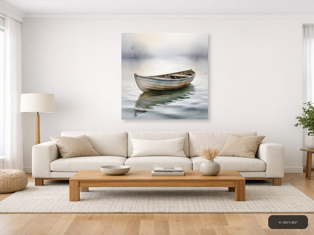 Misty Boat Reflection Watercolor Wall Art — A1 / Living Room