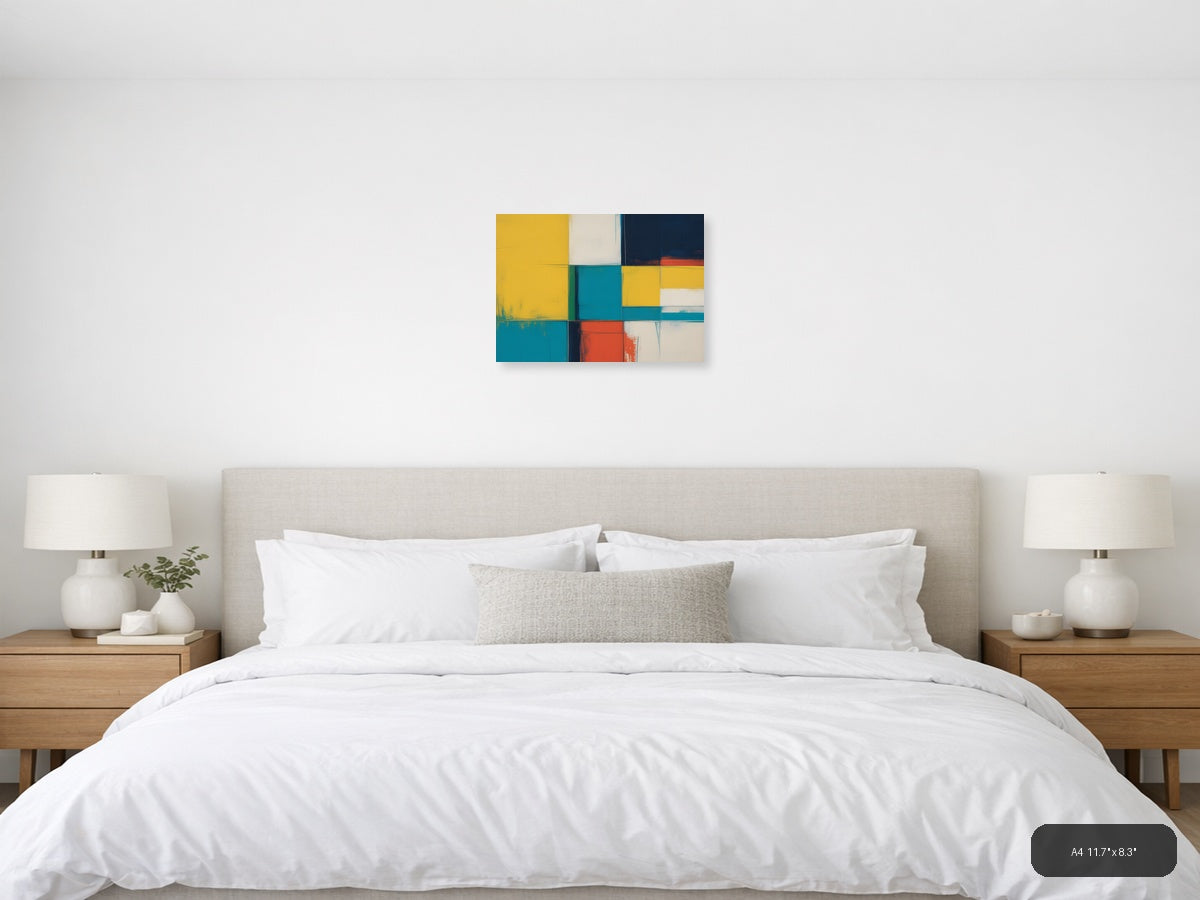 Colorful Geometric Blocks Abstract Canvas Wall Art — A4 / Bedroom
