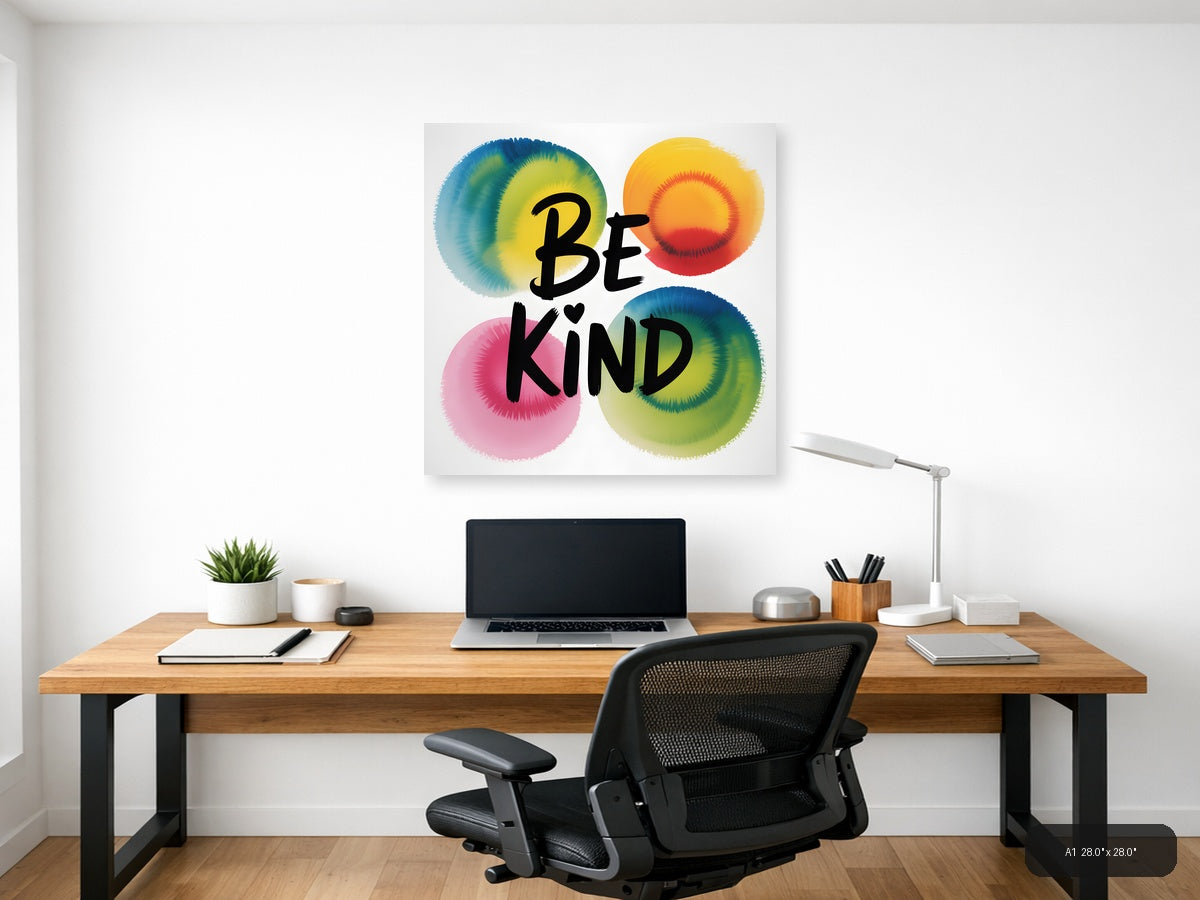 Be Kind Watercolor Circles Colorful Motivational Wall Art — A1 / Office