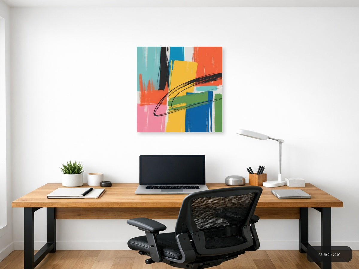 Vibrant Abstract Geometric Brushstrokes Square Wall Art — A2 / Office