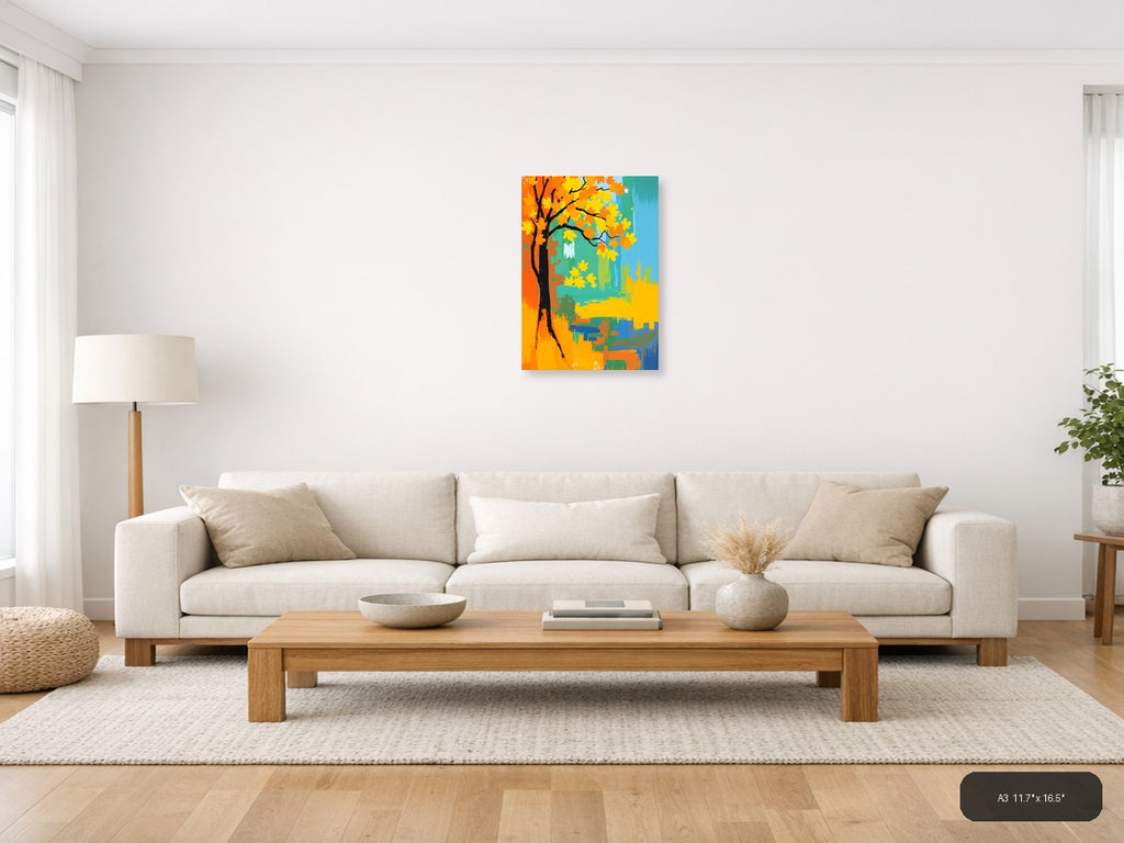 Abstract Autumn Tree with Golden Leaves Wall Art — A3 / Living Room
