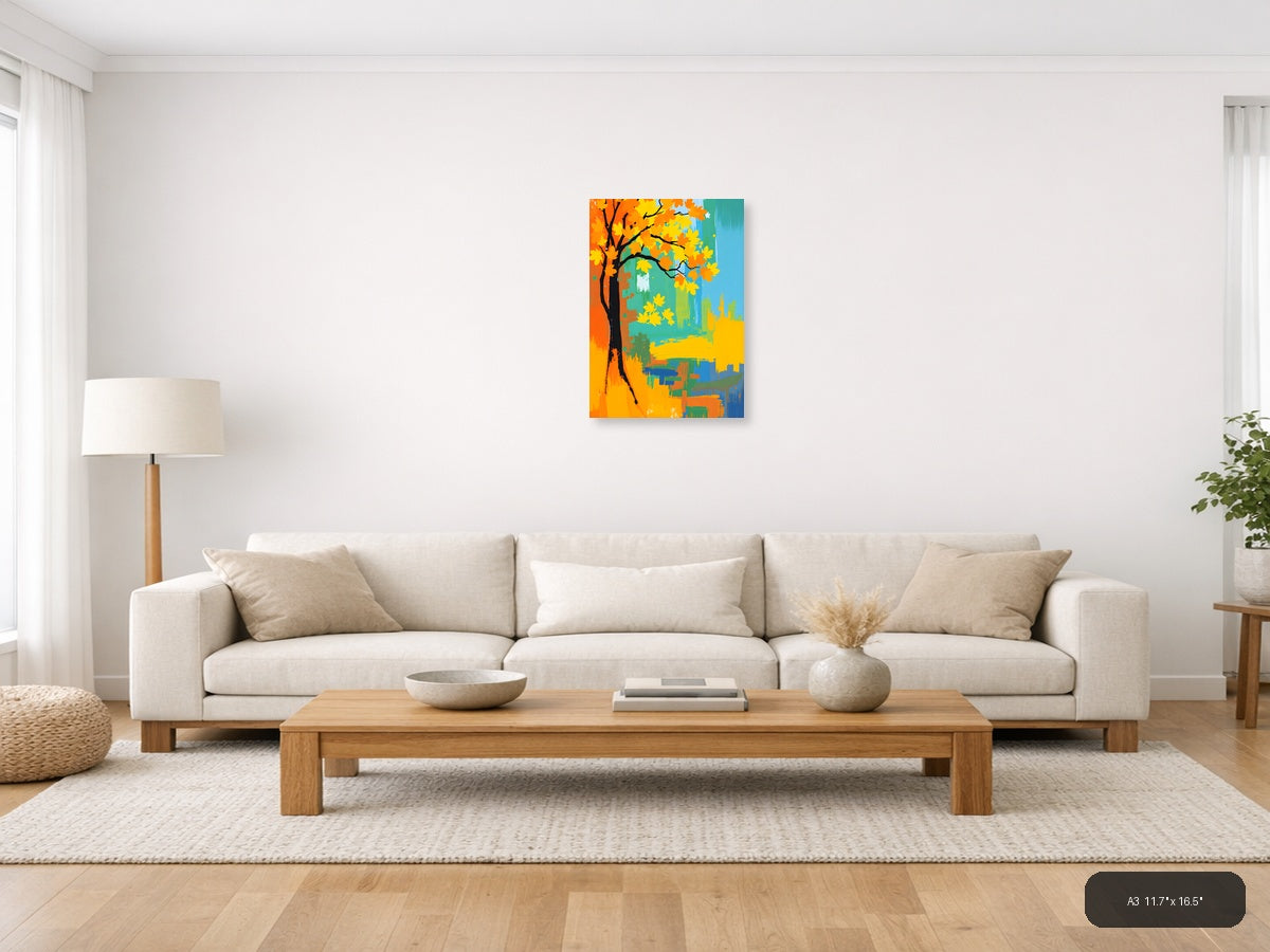 Abstract Autumn Tree with Golden Leaves Wall Art — A3 / Living Room