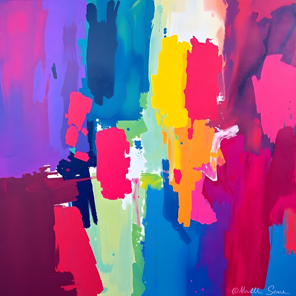 Vibrant Abstract Neon Brushstrokes Square Wall Art