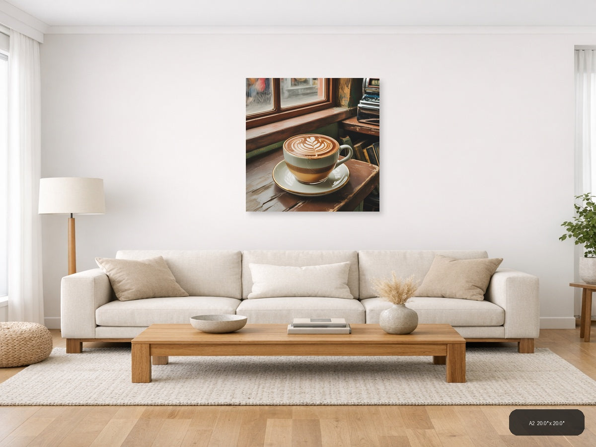 Vintage Coffee Latte Art by Window Wall Art — A2 / Living Room