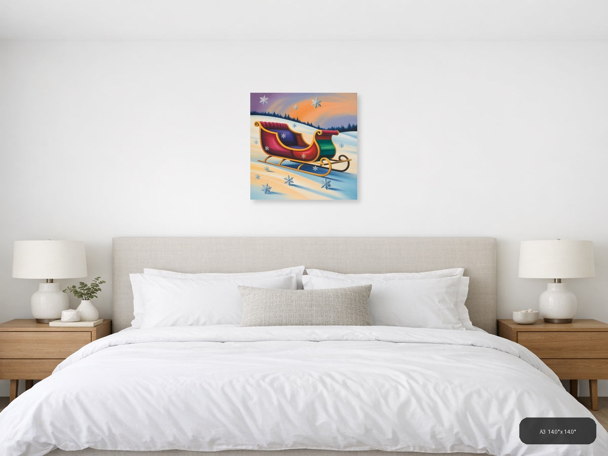 Santa's Sleigh Winter Landscape Abstract Wall Art — A3 / Bedroom