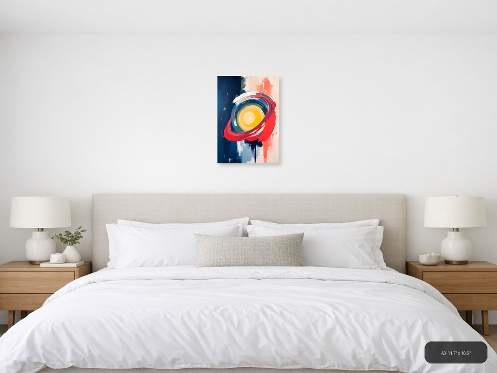Abstract Concentric Eye Circle Red Blue Yellow Wall Art — A3 / Bedroom