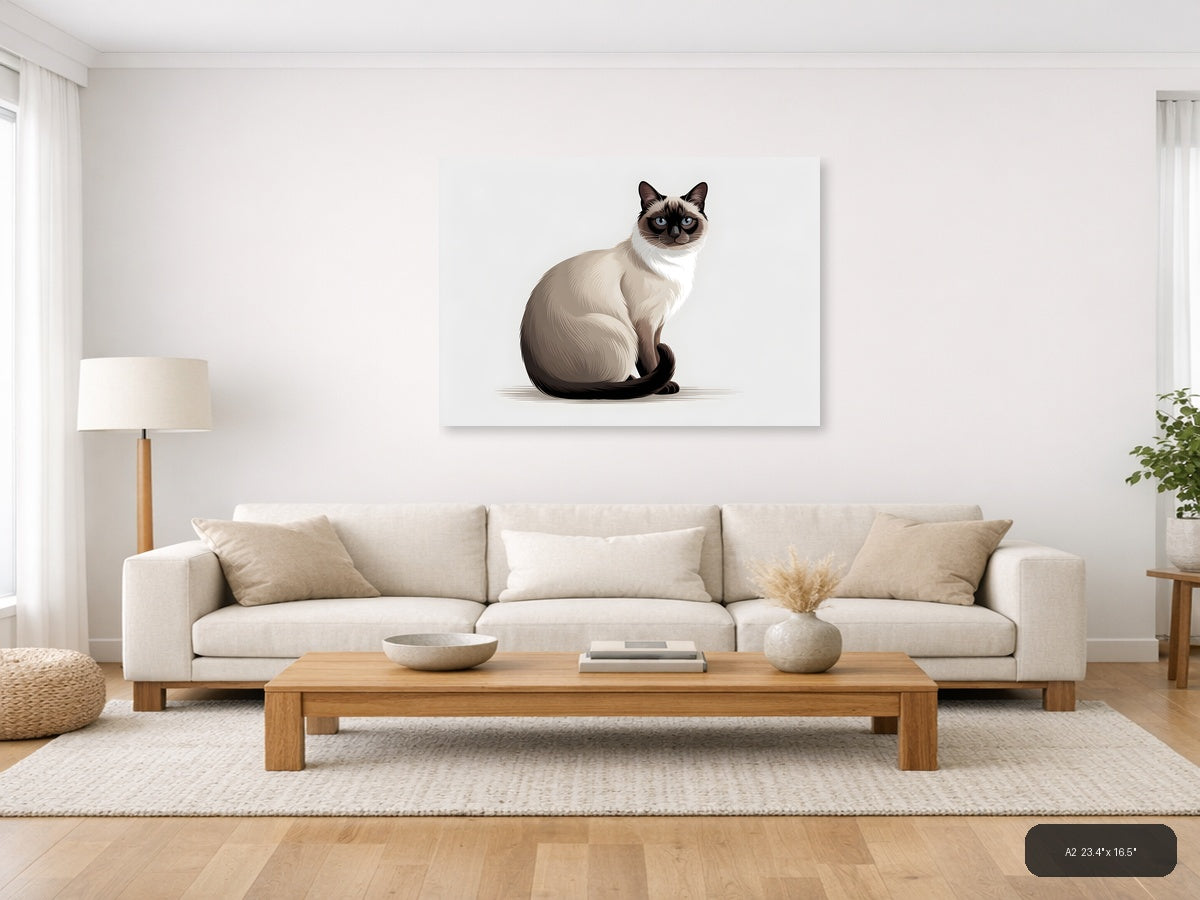 Siamese Cat with Blue Eyes Minimalist Wall Art — A2 / Living Room