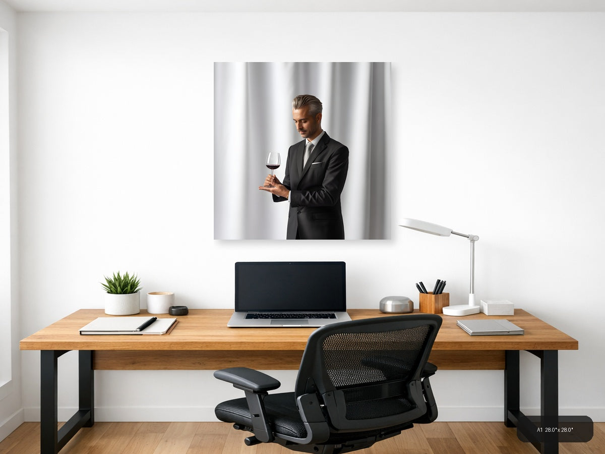 Minimalist Businessman Wine Tasting Portrait Wall Art — A1 / Office