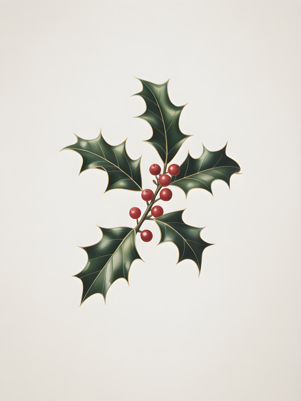 Holly Leaves Red Berries Minimalist Portrait Wall Art