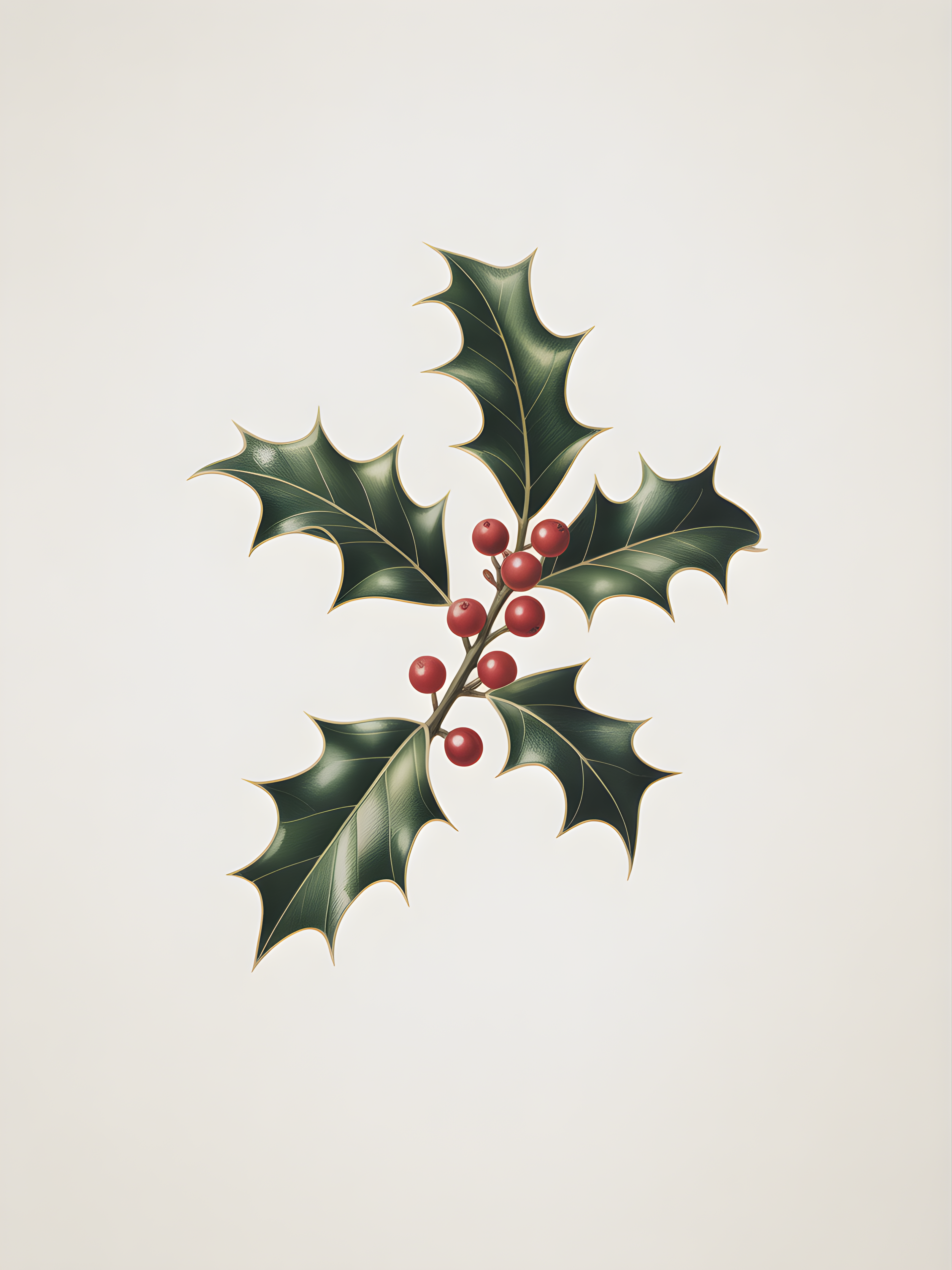 Holly Leaves Red Berries Minimalist Portrait Wall Art