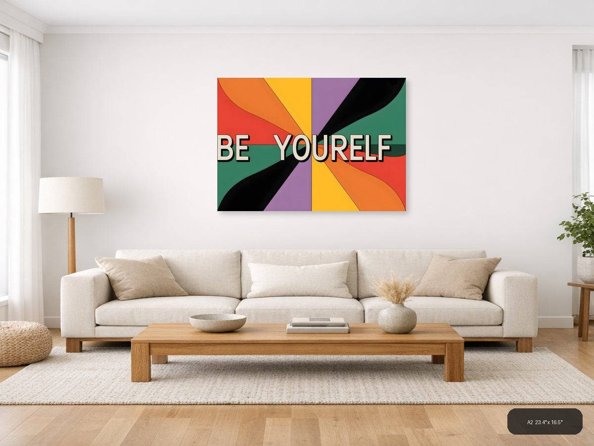Be Yourself Retro Rainbow Burst Photography Wall Art — A2 / Living Room