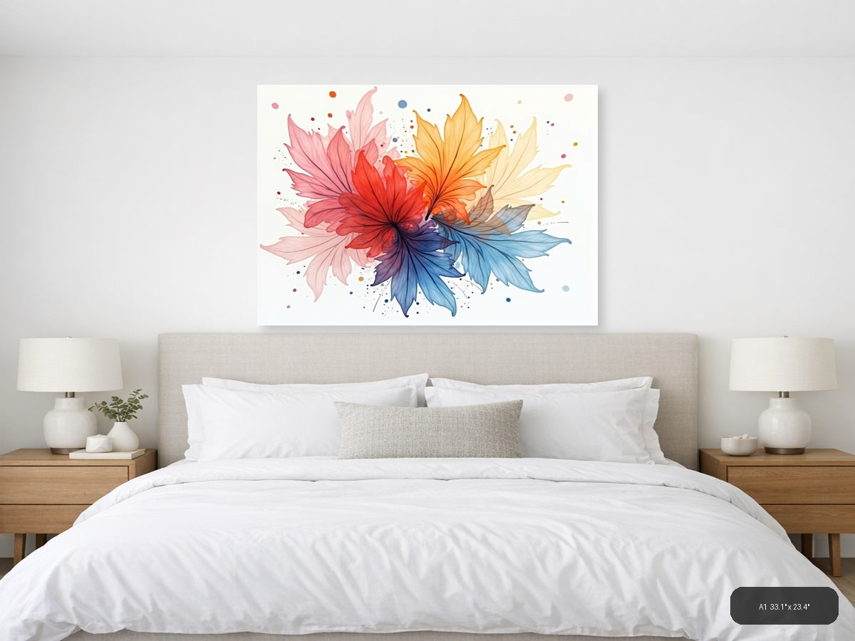 Colorful Watercolor Flower Burst Rainbow Wall Art — A1 / Bedroom