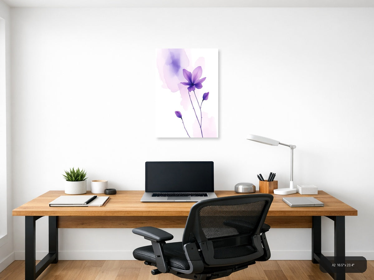 Purple Watercolor Cosmos Flowers Wall Art — A2 / Office