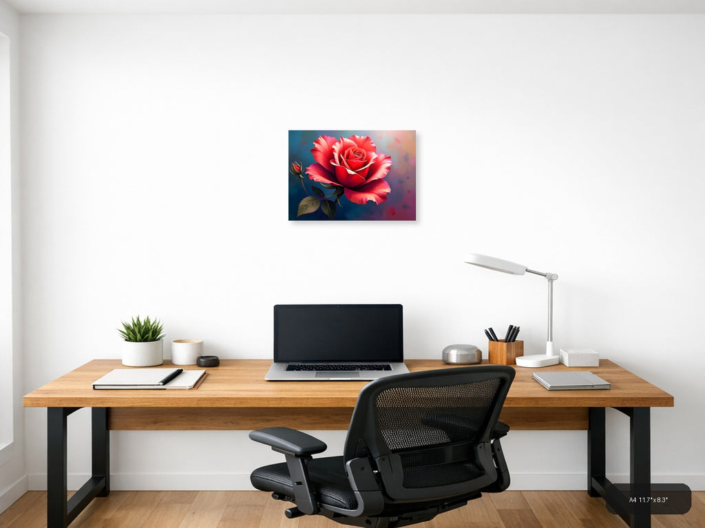 Red Rose with Bud Abstract Digital Wall Art — A4 / Office