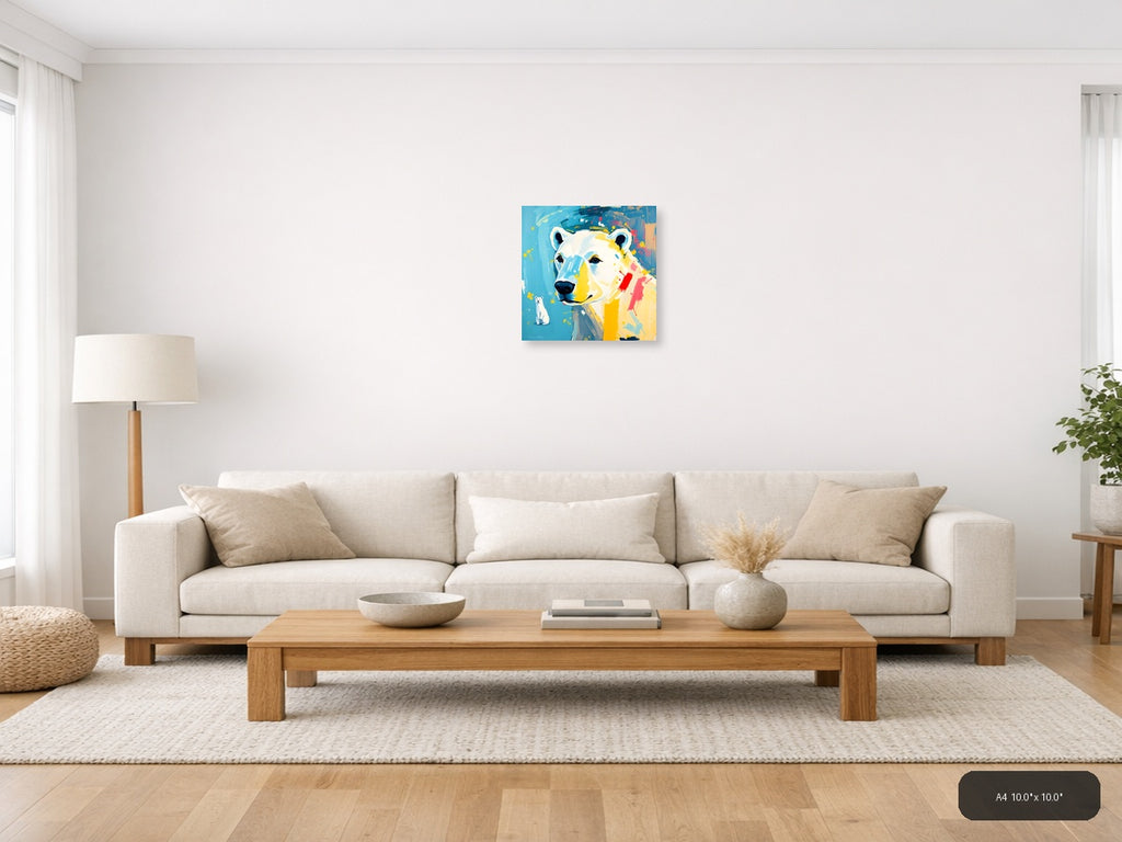 Abstract Polar Bear Portrait Vibrant Colorful Wall Art — A4 / Living Room