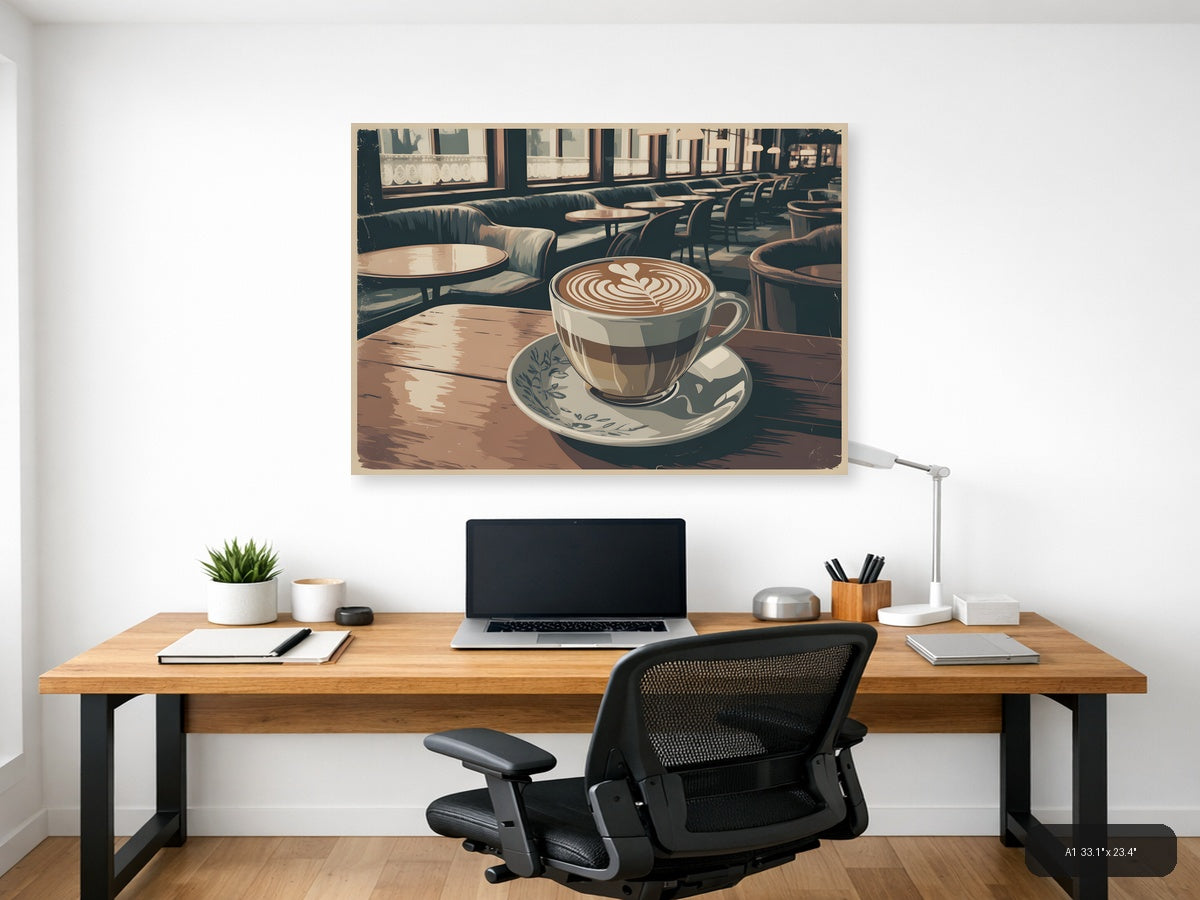 Vintage Café Latte Art Coffee Shop Wall Art — A1 / Office