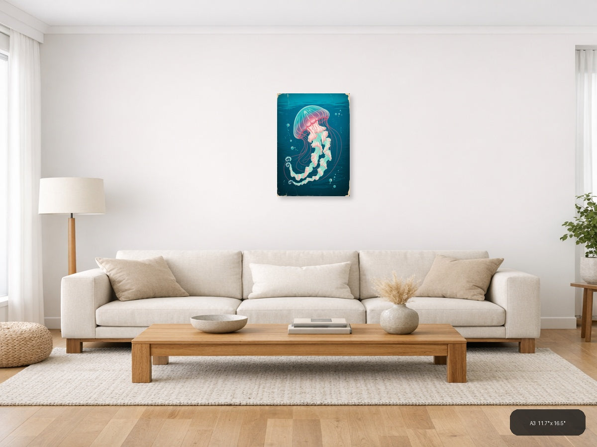 Jellyfish — Vintage (Portrait) Canvas Print | Vintage Wall Art | A4 A3 A2 A1 — A3 / Living Room