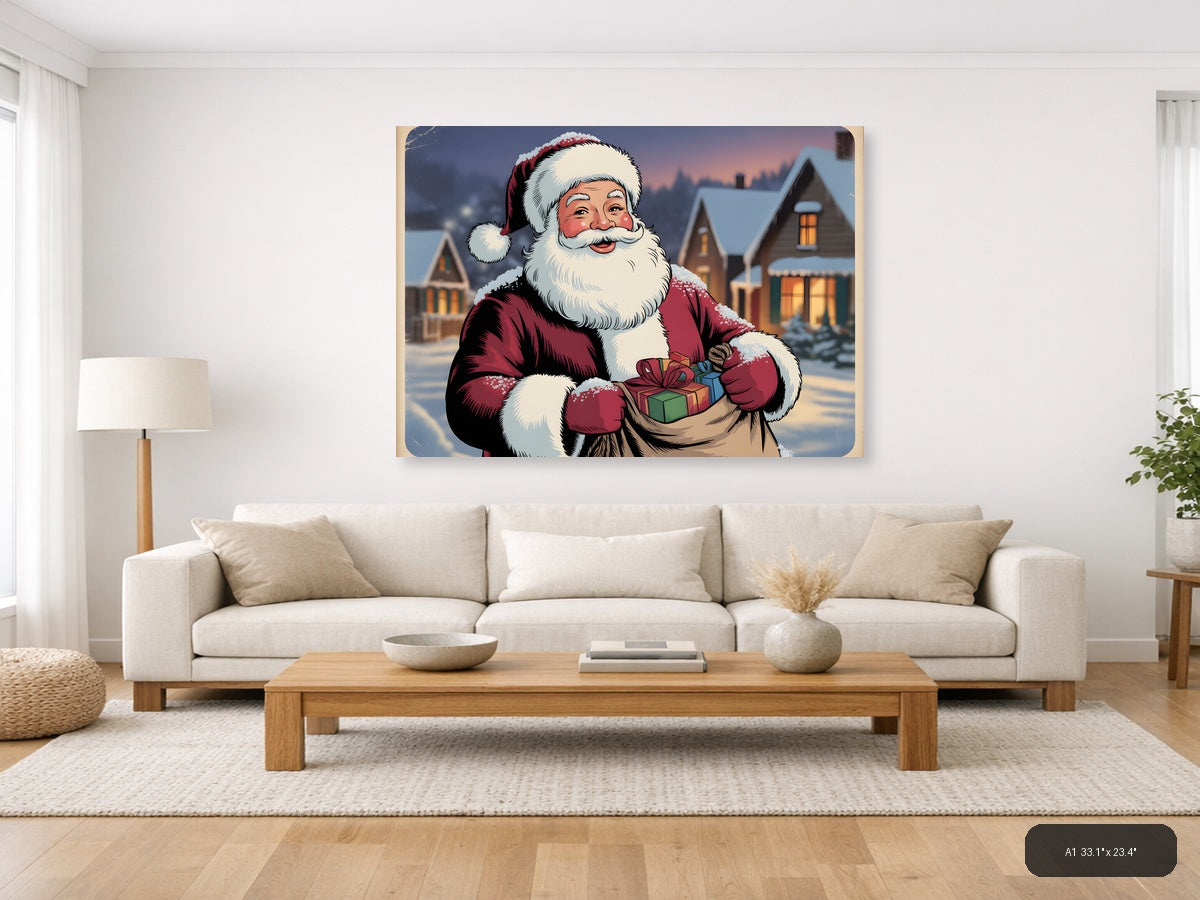 Vintage Santa Claus Christmas Holiday Wall Art — A1 / Living Room