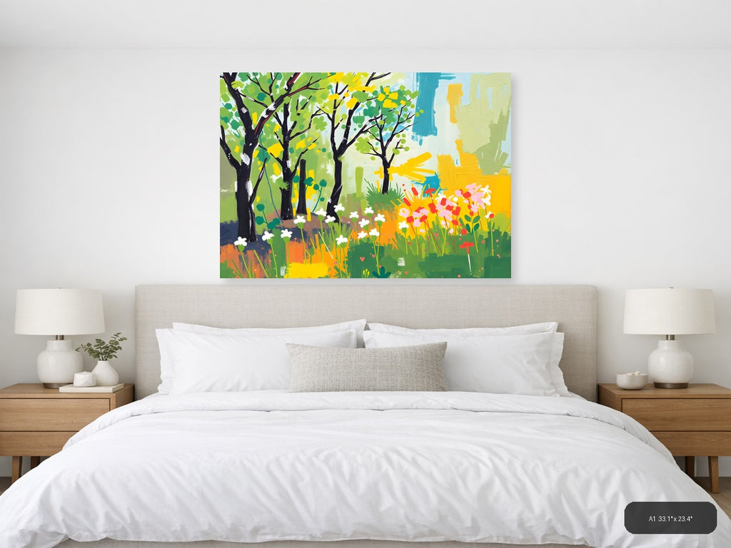 Spring Garden with Black Trees Abstract Wall Art — A1 / Bedroom