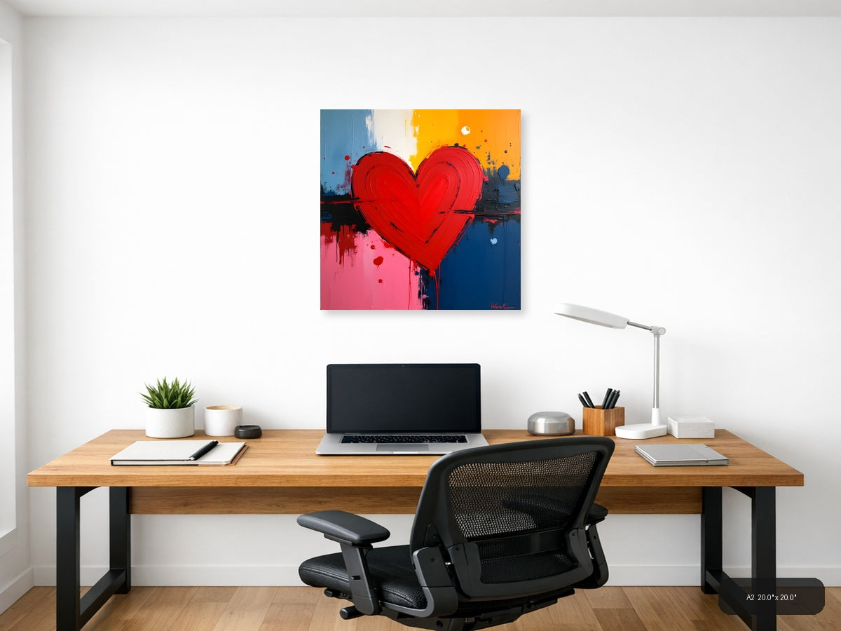Bold Red Heart Abstract Canvas Wall Art — A2 / Office