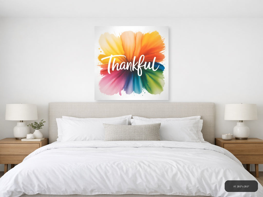 Thankful — Watercolor (Square) Canvas Print | Watercolor Wall Art | A4 A3 A2 A1 — A1 / Bedroom