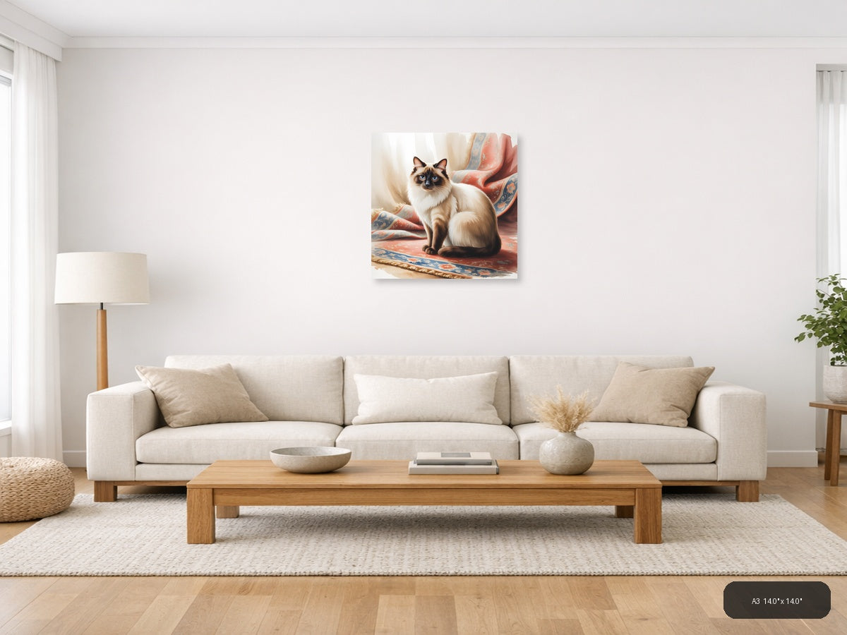 Siamese Cat with Blue Eyes Watercolor Wall Art — A3 / Living Room