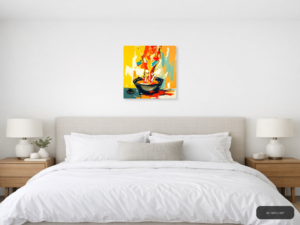 Abstract Wok Cooking Scene - Modern Kitchen Wall Art — A3 / Bedroom