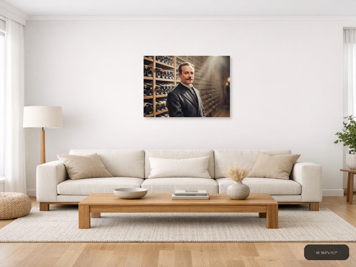 Vintage Gentleman Wine Cellar Watercolor Wall Art — A3 / Living Room