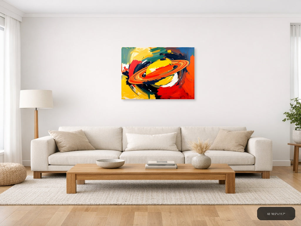 Vibrant Abstract Planet Ring Modern Colorful Wall Art — A3 / Living Room
