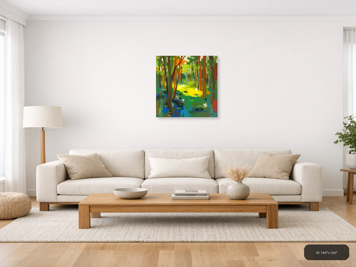 Forest Stream Abstract Canvas Wall Art — A3 / Living Room