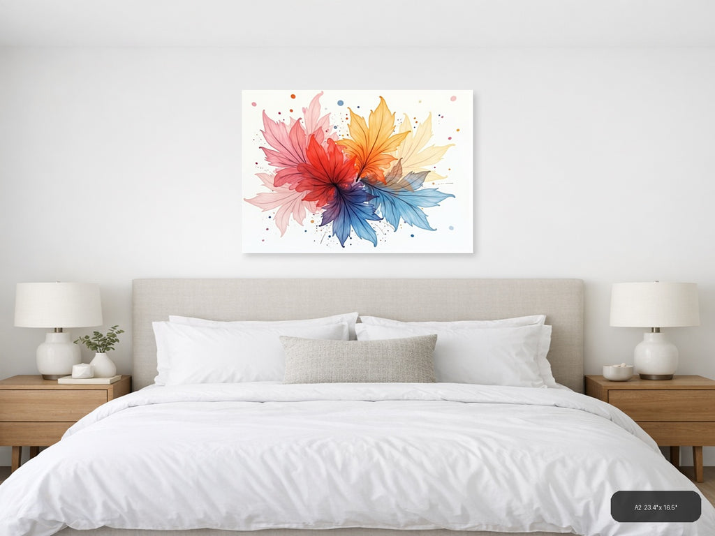 Colorful Watercolor Flower Burst Rainbow Wall Art — A2 / Bedroom