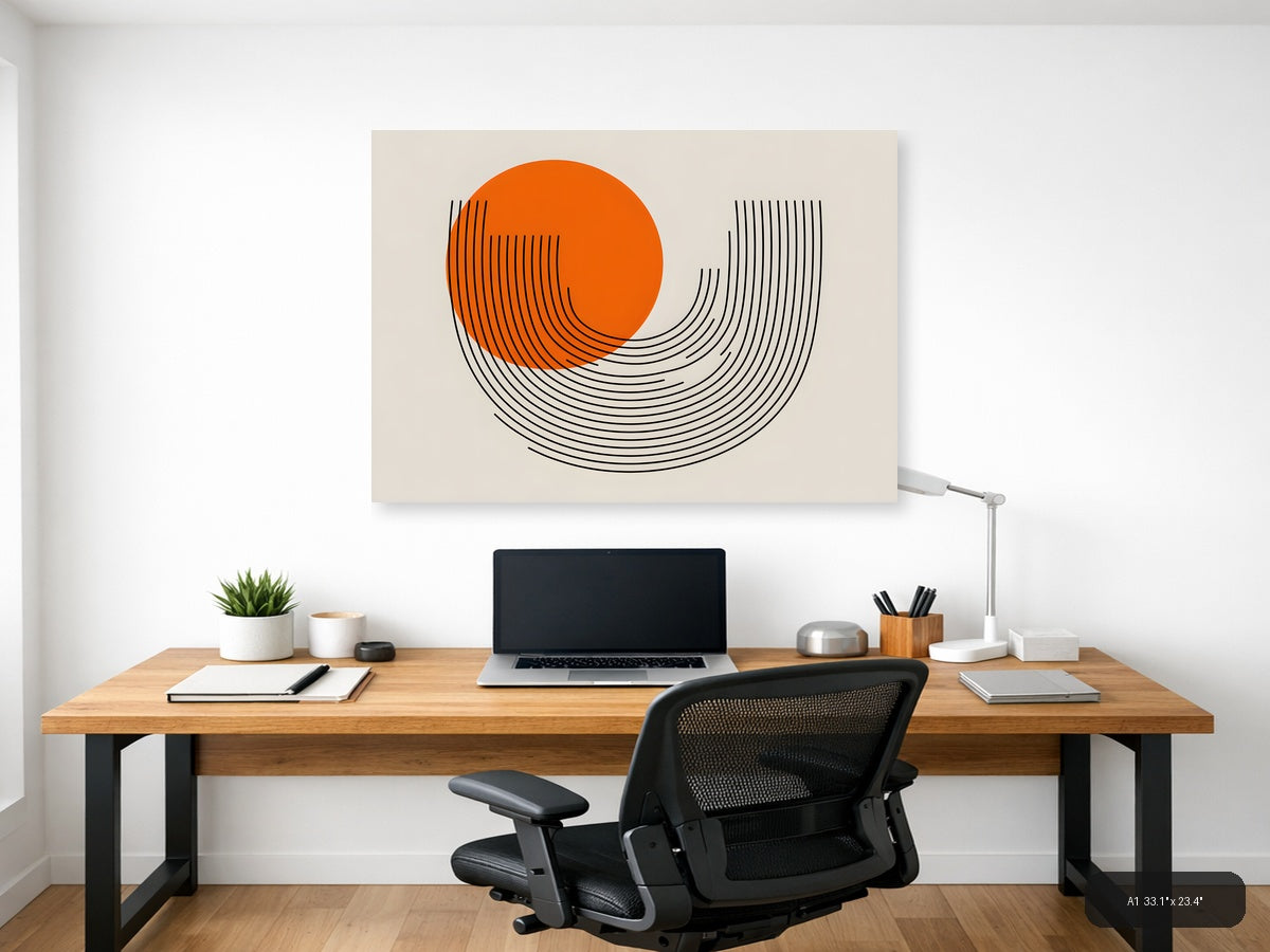Orange Circle Line Art Modern Abstract Wall Art — A1 / Office