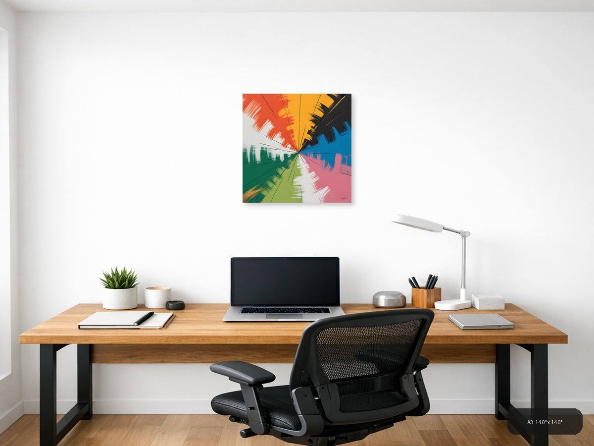Radiant Color Wheel Abstract Sunburst Wall Art — A3 / Office