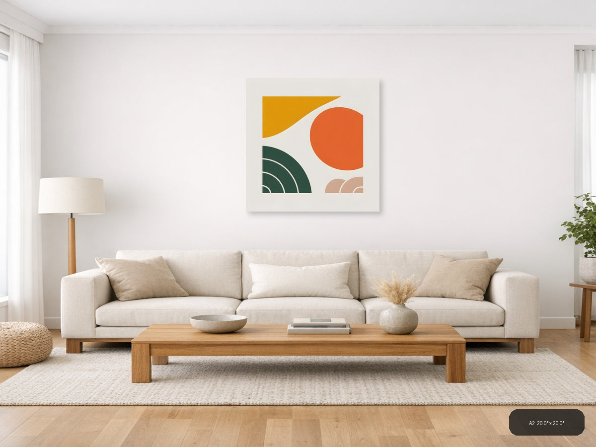 Minimalist Geometric Shapes Orange Green Gold Wall Art — A2 / Living Room