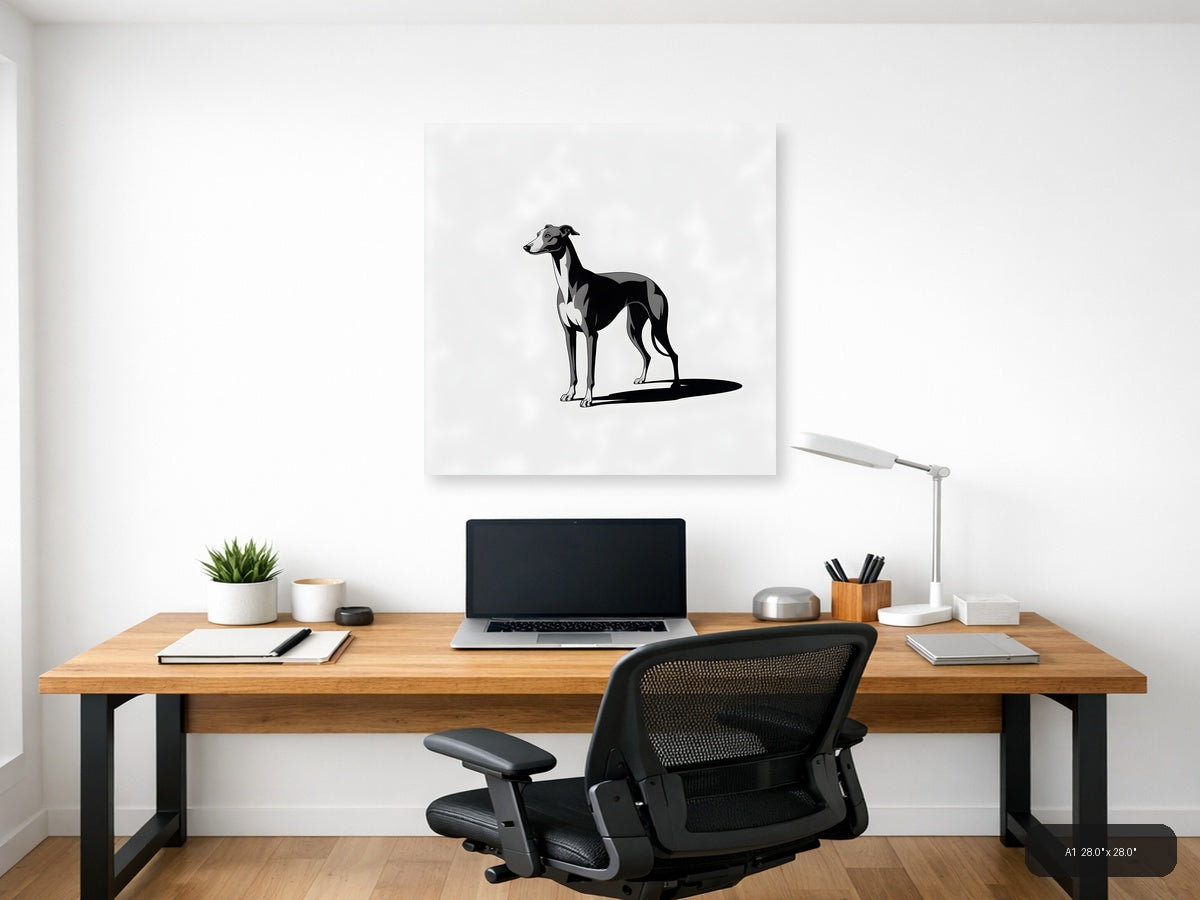 Minimalist Black and White Greyhound Dog Wall Art — A1 / Office