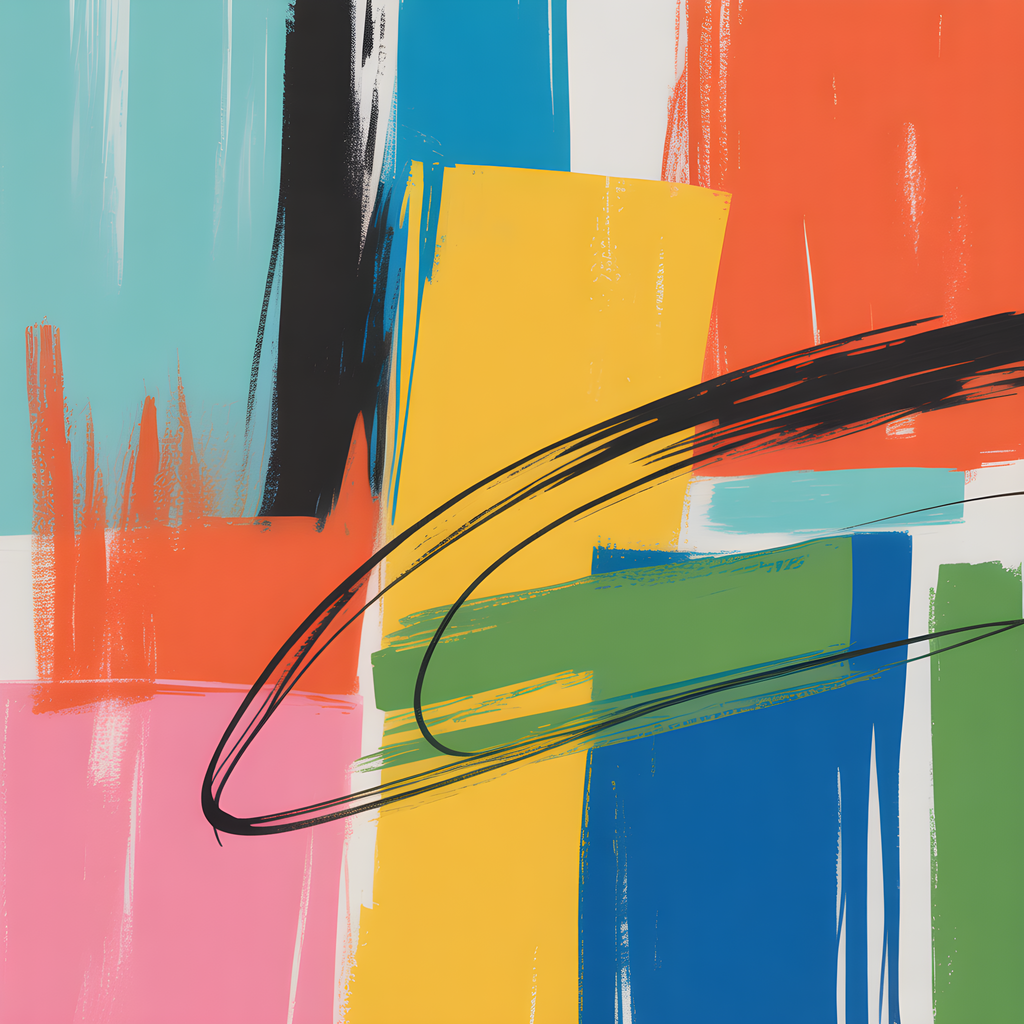 Vibrant Abstract Geometric Brushstrokes Square Wall Art