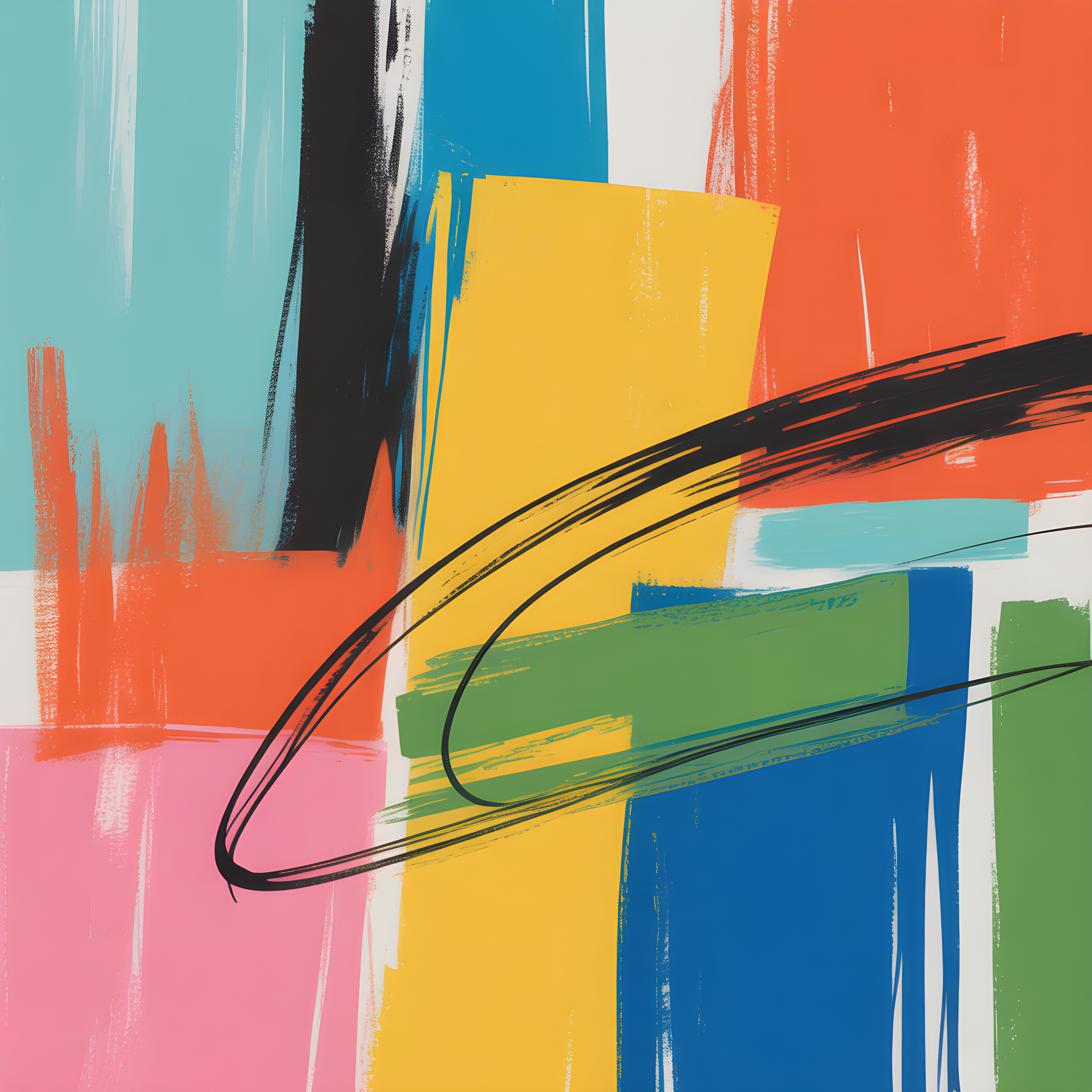 Vibrant Abstract Geometric Brushstrokes Square Wall Art