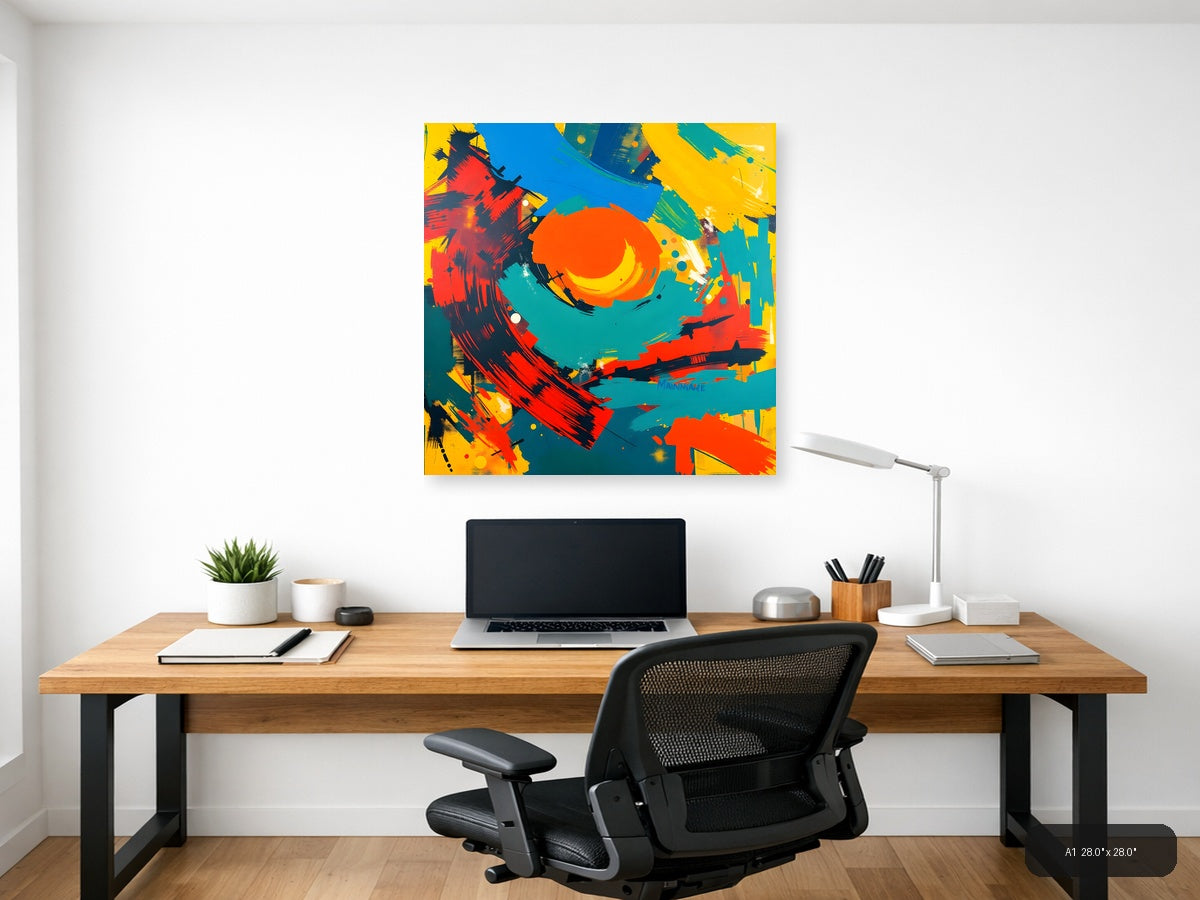 Vibrant Abstract Circles and Brushstrokes Modern Wall Art — A1 / Office