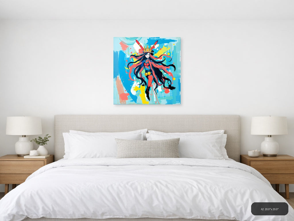 Vibrant Abstract Warrior Queen with Crown Wall Art — A2 / Bedroom