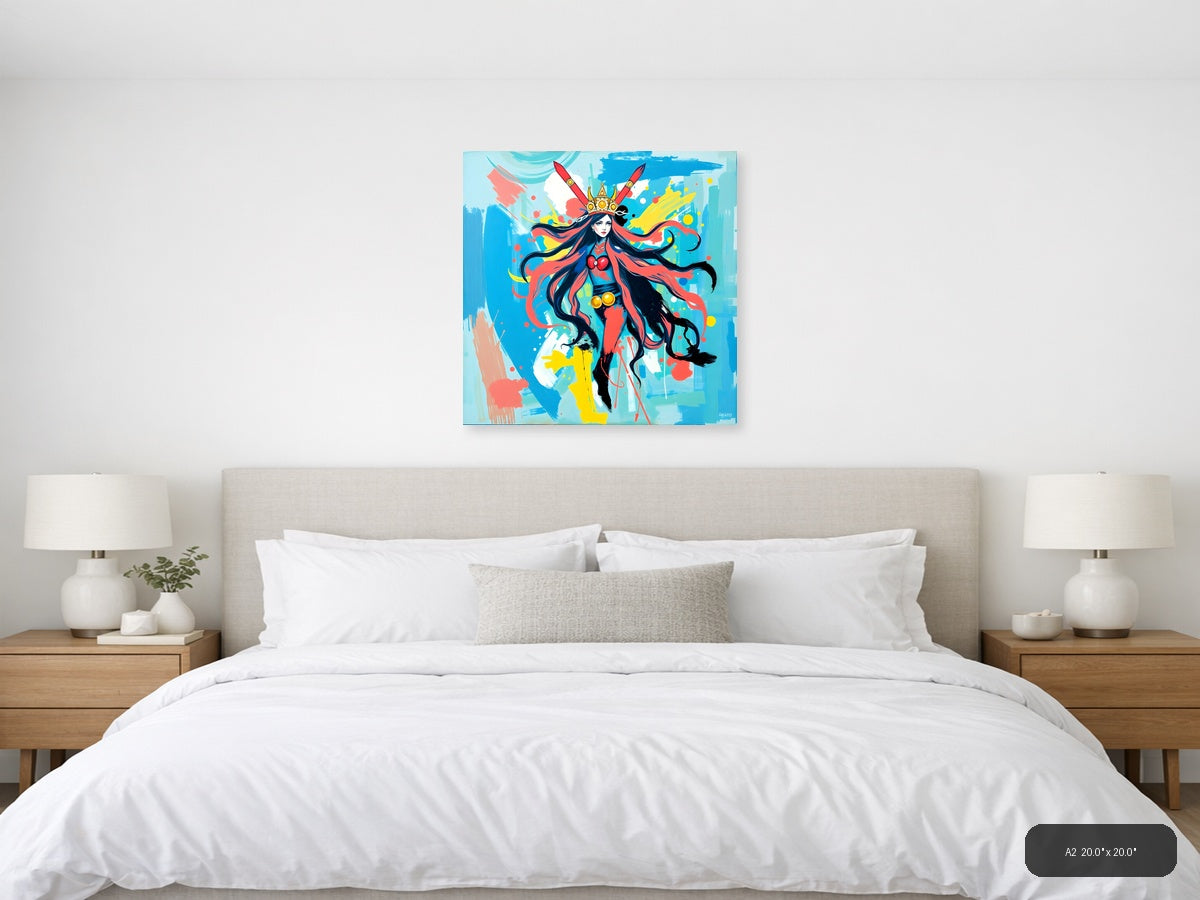 Vibrant Abstract Warrior Queen with Crown Wall Art — A2 / Bedroom