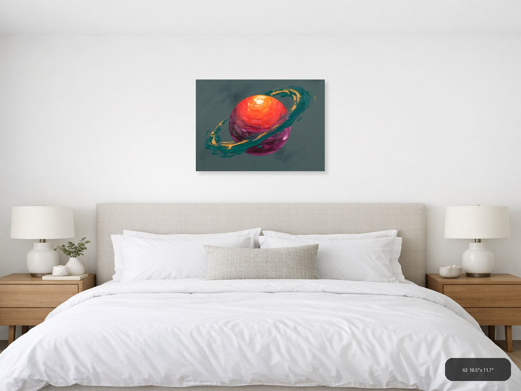 Colorful Abstract Planet with Rings Wall Art — A3 / Bedroom