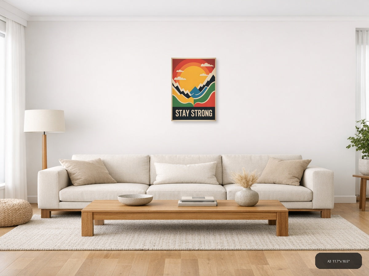 Vintage Sunset Mountains Landscape Poster Wall Art — A3 / Living Room