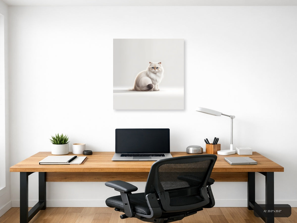White Persian Cat with Blue Eyes Minimalist Wall Art — A2 / Office