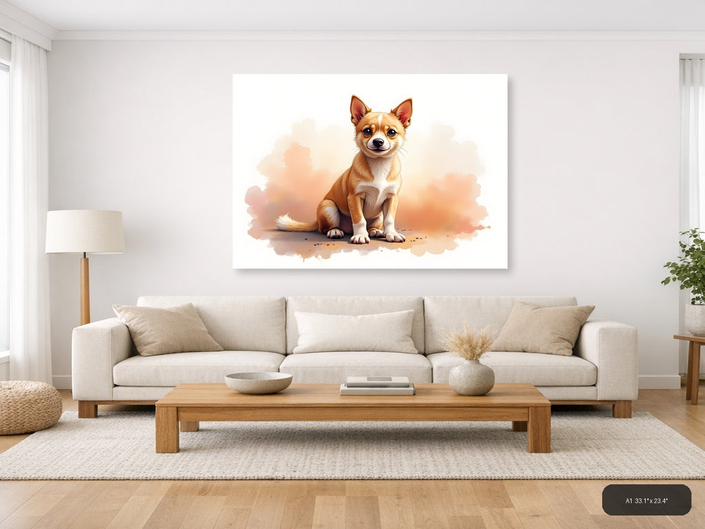 Cute Chihuahua Watercolor Portrait Wall Art — A1 / Living Room