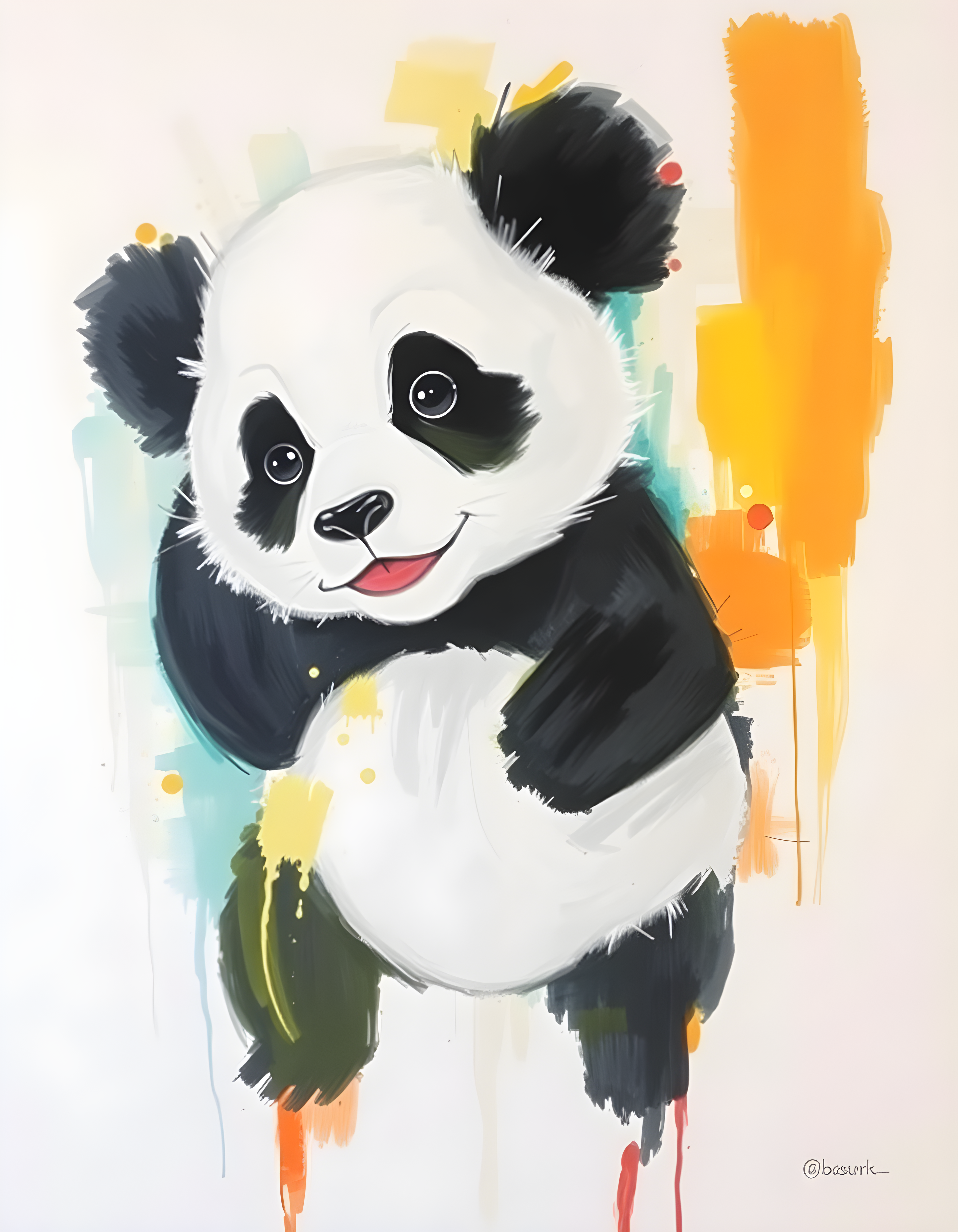 Smiling Panda Abstract Watercolor Portrait Wall Art